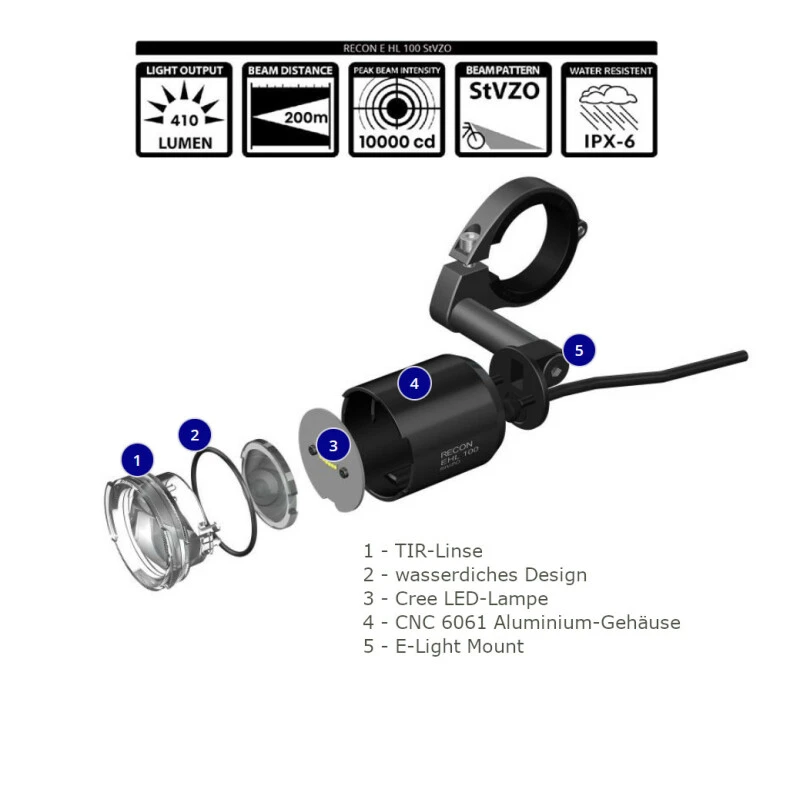 Giant Beleuchtung / Recon-E HL100 StVZO - Zulassung / 410lm / Side Mount Halter Und Giant Kabel Im Lieferumfang Enthalten 6 Giant Beleuchtung / Recon-E HL100 StVZO - Zulassung / 410lm / Side Mount Halter Und Giant Kabel Im Lieferumfang Enthalten – Bild 4